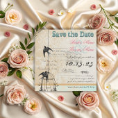 Damask Birdcage Wedding Save the Date Pink Green
