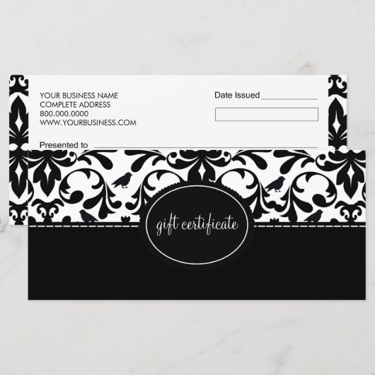 Damask Birds Boutique Style Cadeaubonnen (Voorkant / Achterkant)