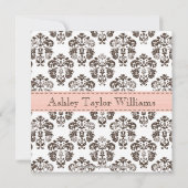 Damask Birth Announcement Roze en Brown Aankondiging (Achterkant)