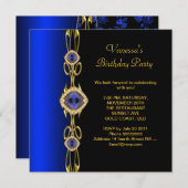 Damask Birthday Party Colbalt Blue Gold Black Kaart (Voorkant / Achterkant)