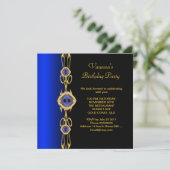 Damask Birthday Party Colbalt Blue Gold Black Kaart (Staand voorkant)