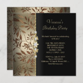Damask Birthday Party Gold Black Floral Brown Kaart (Voorkant / Achterkant)