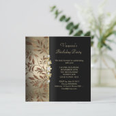 Damask Birthday Party Gold Black Floral Brown Kaart (Staand voorkant)