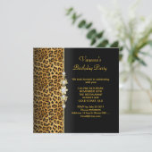 Damask Birthday Party Gold Black Leopard Kaart (Staand voorkant)