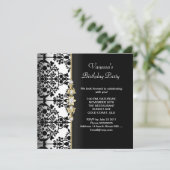 Damask Birthday Party Gold Black White Floral Kaart (Staand voorkant)
