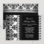 Damask Birthday Party Silver Black White Floral Kaart (Voorkant / Achterkant)