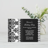 Damask Birthday Party Silver Black White Floral Kaart (Staand voorkant)