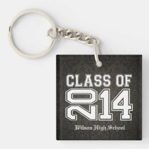 Damask Black and White Class of 2014 Afstuderen Sleutelhanger