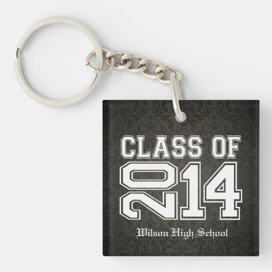 Damask Black and White Class of 2014 Afstuderen Sleutelhanger (voorkant)