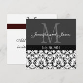 Damask Black and White Monogram Wedding Invitation Kaart (Voorkant / Achterkant)