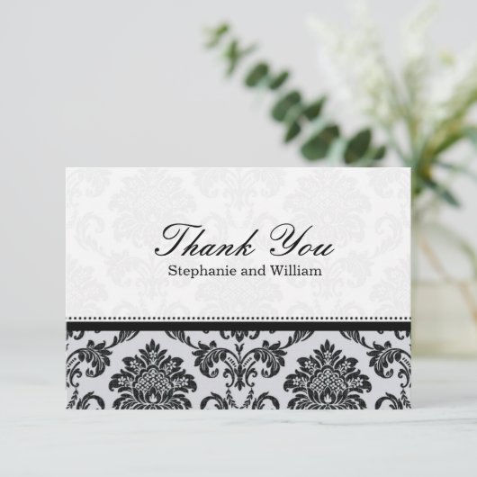 Damask Black and White Weddenschap Hartelijk dank Bedankkaart (Staand voorkant)