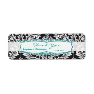 Damask Black and white Wedding Bedankt Lab Etiket