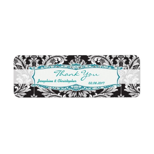 Damask Black and white Wedding Bedankt Lab Etiket (Voorkant)