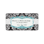 Damask Black and White Wedding Etiket (Voorkant)