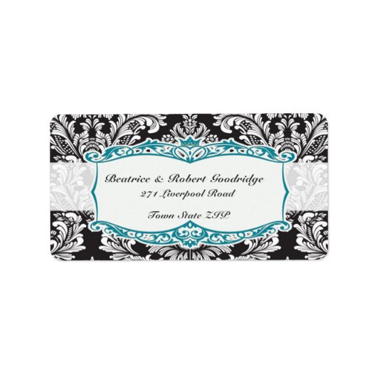 Damask Black and White Wedding Etiket (Voorkant)