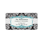 Damask Black and White Wedding Etiket (Voorkant)