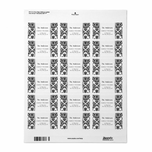 Damask Black and White Wedding Etiket (Full Sheet)