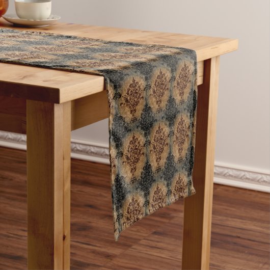 Damask Black en Rust op Grey en Tan Medium Tafelloper (Voorbeeld)