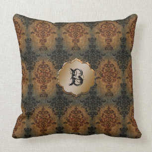 Damask Black en Rust Victoriaans Kussen