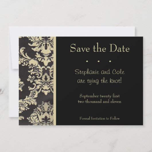 Damask Black en Tan Save The Date (Voorkant)