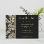 Damask Black en Tan Save The Date (Staand voorkant)