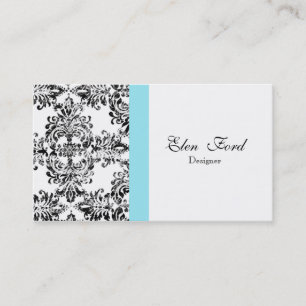 Damask Black en White en Blue Elegant Business Visitekaartje