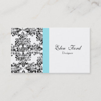 Damask Black en White en Blue Elegant Business Visitekaartje