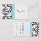 Damask Black en White en Blue Elegant Business Visitekaartje (Voorkant / Achterkant)