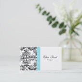 Damask Black en White en Blue Elegant Business Visitekaartje (Staand voorkant)