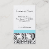 Damask Black en White en Blue Elegant Business Visitekaartje (Achterkant)