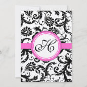Damask Black en White met Hot Pink Trim Kaart (Achterkant)