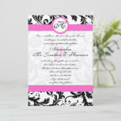 Damask Black en White met Hot Pink Trim Kaart (Staand voorkant)