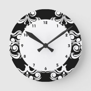 Damask Black en White Ronde Klok