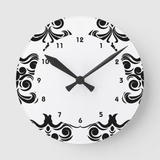 Damask Black en White Ronde Klok (Voorkant)