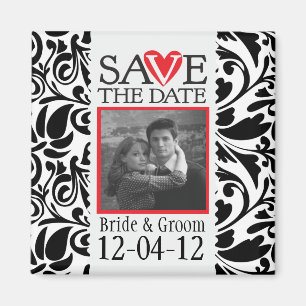 Damask Black en White sparen de Datum Magnet