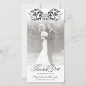  Damask Black Floral Flourish Photo Wedding Bedankkaart (Voorkant)