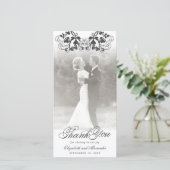  Damask Black Floral Flourish Photo Wedding Bedankkaart (Staand voorkant)