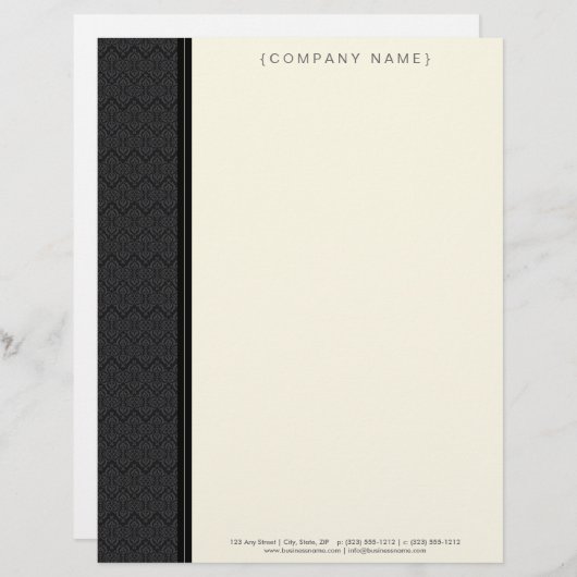  Damask Black Gepersonaliseerd Letterhead Persoonlijk Briefhoofd (Voorkant / Achterkant)