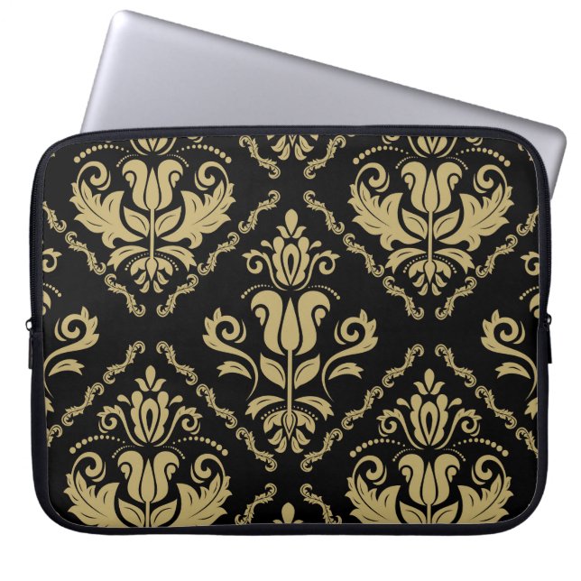 Damask Black Gold: Classic Ornament. Laptop Sleeve (Voorkant)