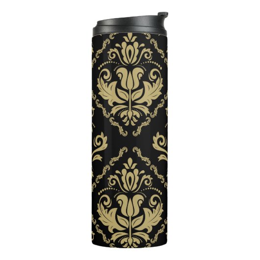 Damask Black Gold: Classic Ornament. Thermosbeker (Gedraaid links)