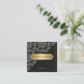 Damask Black Gold Executive Vierkante Visitekaartje (Staand voorkant)