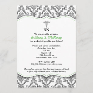 Damask Black green Nurse afstuderen RN BSN LPN Kaart