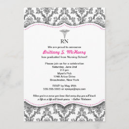 Damask Black hot roze Nurse afstuderen RN BSN LPN Kaart
