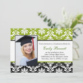 Damask Black limoen Graduation Party Kaart (Staand voorkant)