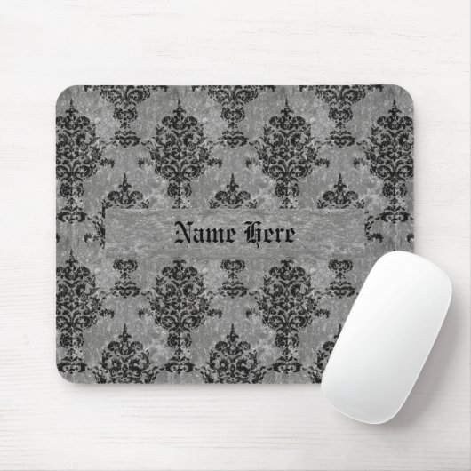 Damask Black op Faux Grey Stone Muismat (Met muis)