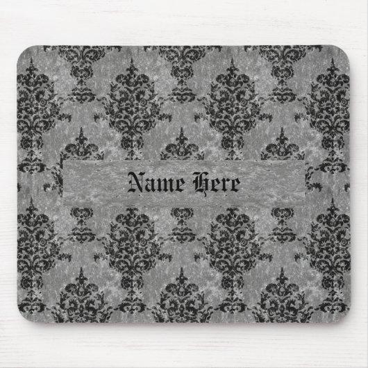 Damask Black op Faux Grey Stone Muismat (Voorkant)
