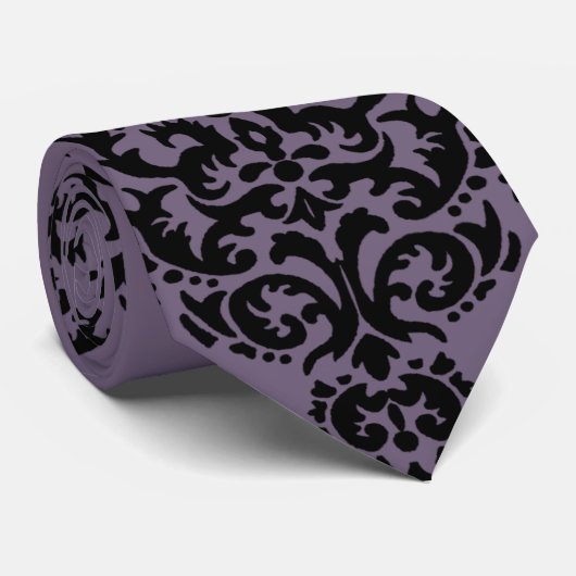Damask Black op Gothic Paars Stropdas (Opgerold)