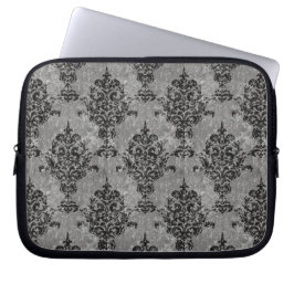Damask Black op Grey Faux Stone Laptop Sleeve