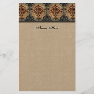 Damask Black op Tan Faux Parchment Briefpapier