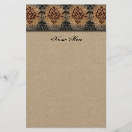 Damask Black op Tan Faux Parchment Briefpapier (Voorkant)